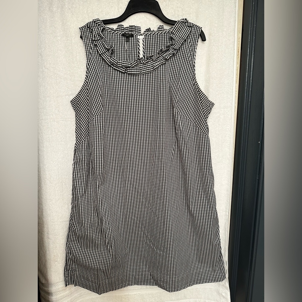 Talbots Women’s Gingham Check Ruffle Neck Shift Dress Size 10